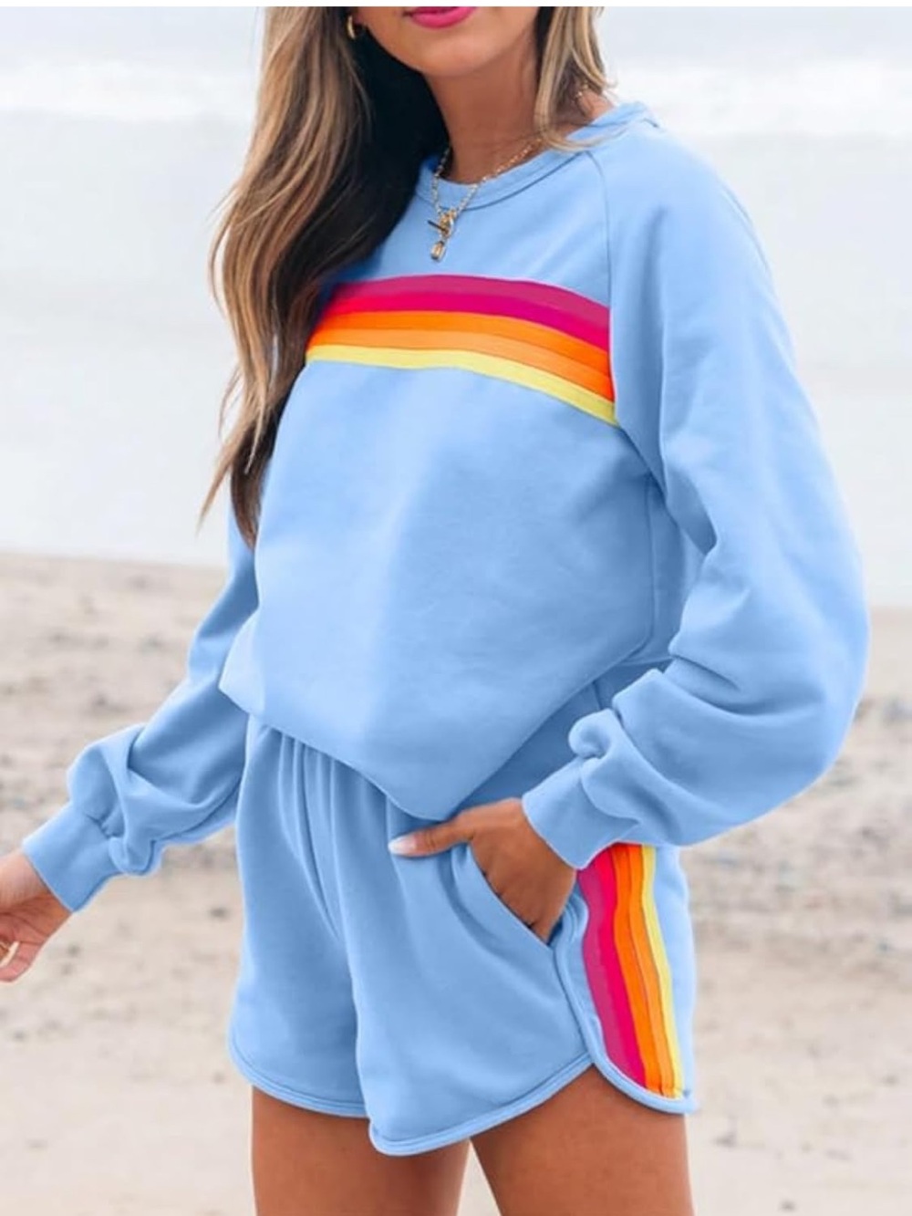 Blue rainbow striped set! Size m